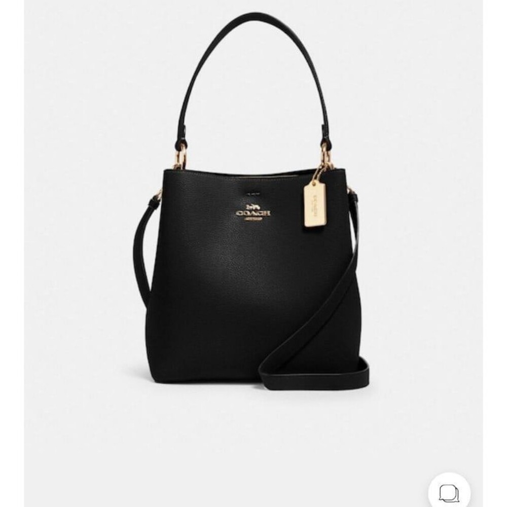 Coach bucket bag, black leather crossbody, NWT, includes new coach key chain